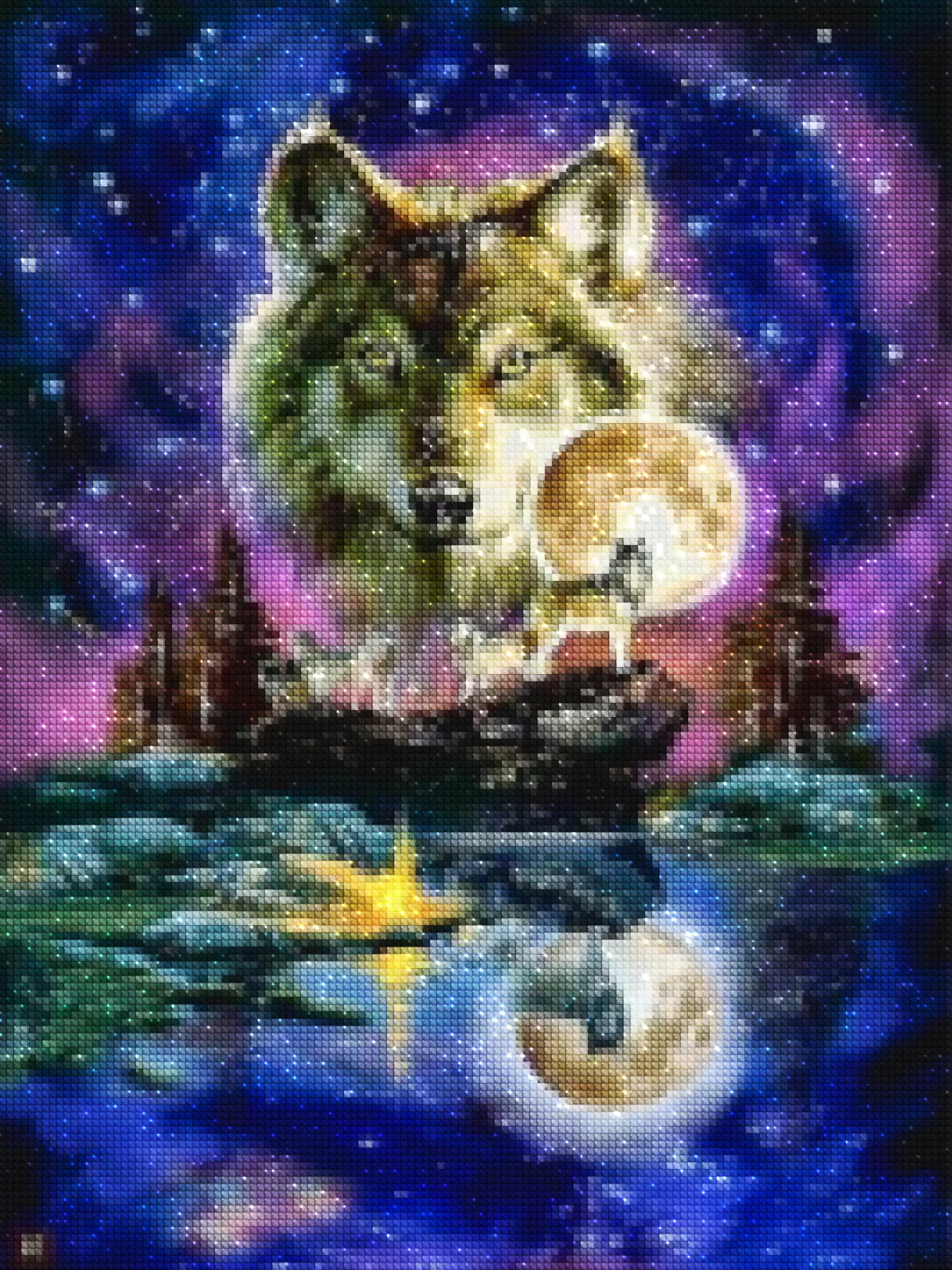 diamanten-wizard-diamond-painting-kits-Animals-Wolf-Huilende Wolf Under the Moonlight-diamonds.webp
