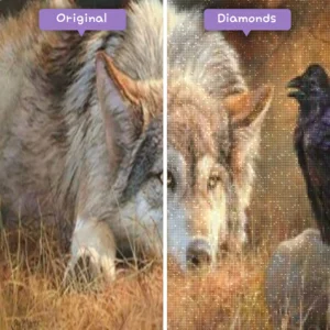 diamants-wizard-diamond-painting-kits-animaux-loup-le-loup-et-le-corbeau-avant-après-webp