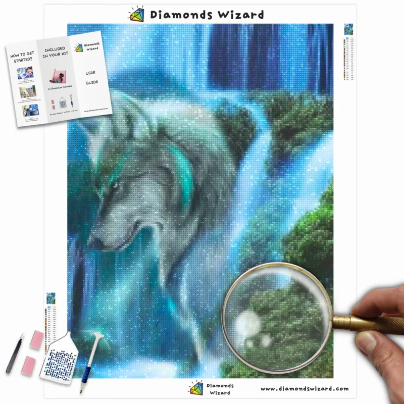 Diamantentovenaardiamantschilderkitsdierenwolfwatervallenwolfcanvawebp