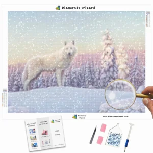 Diamanten-Zauberer-Diamant-Malerei-Sets-Tiere-Wolf-weißer-Wolf-stehend-auf-einem-schneebedeckten-Hügel-Canva-Webp