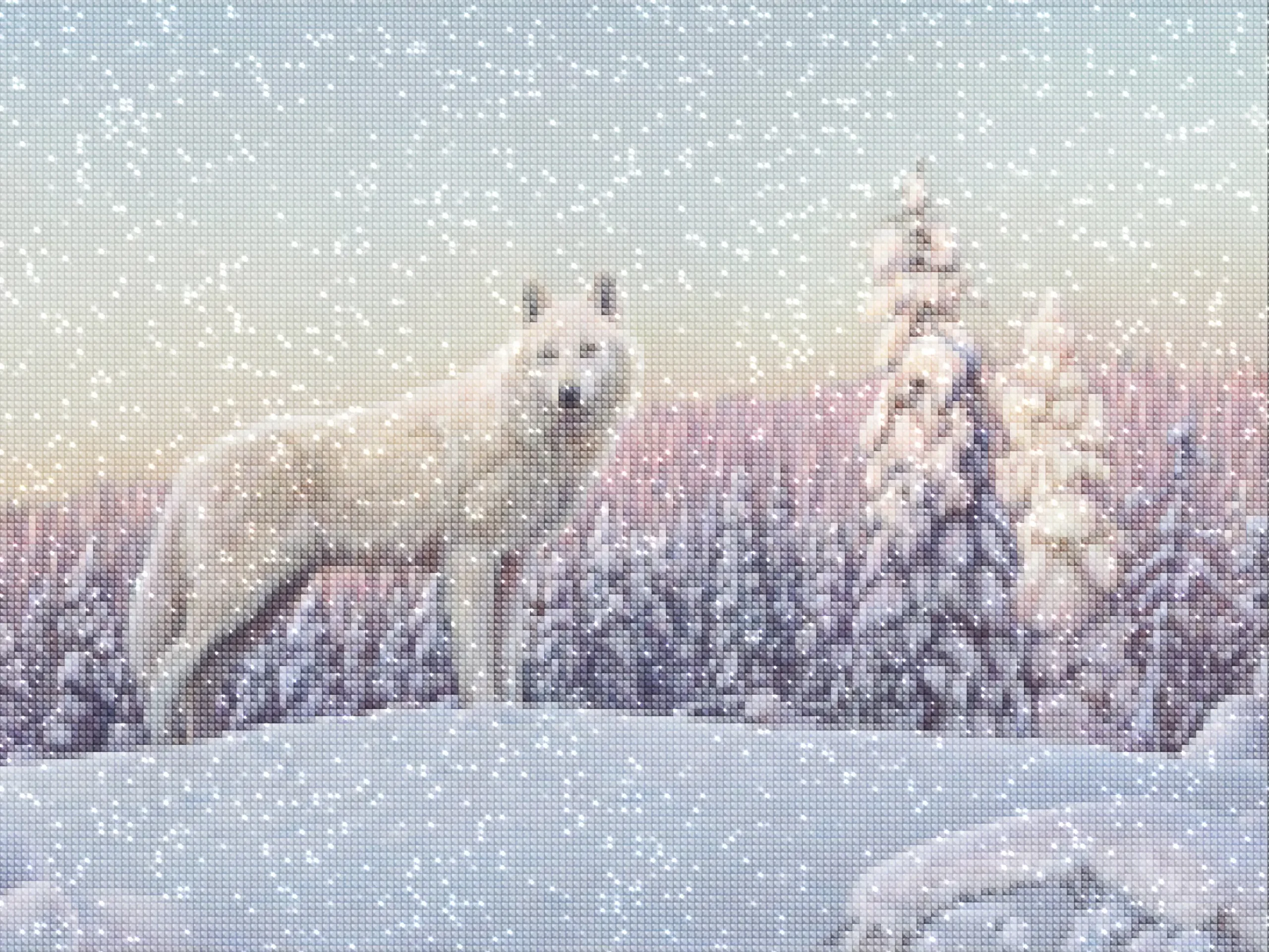 diamanten-tovenaar-diamant-schilderpakketten-dieren-wolf-witte wolf staande op een besneeuwde heuvel-diamonds.webp