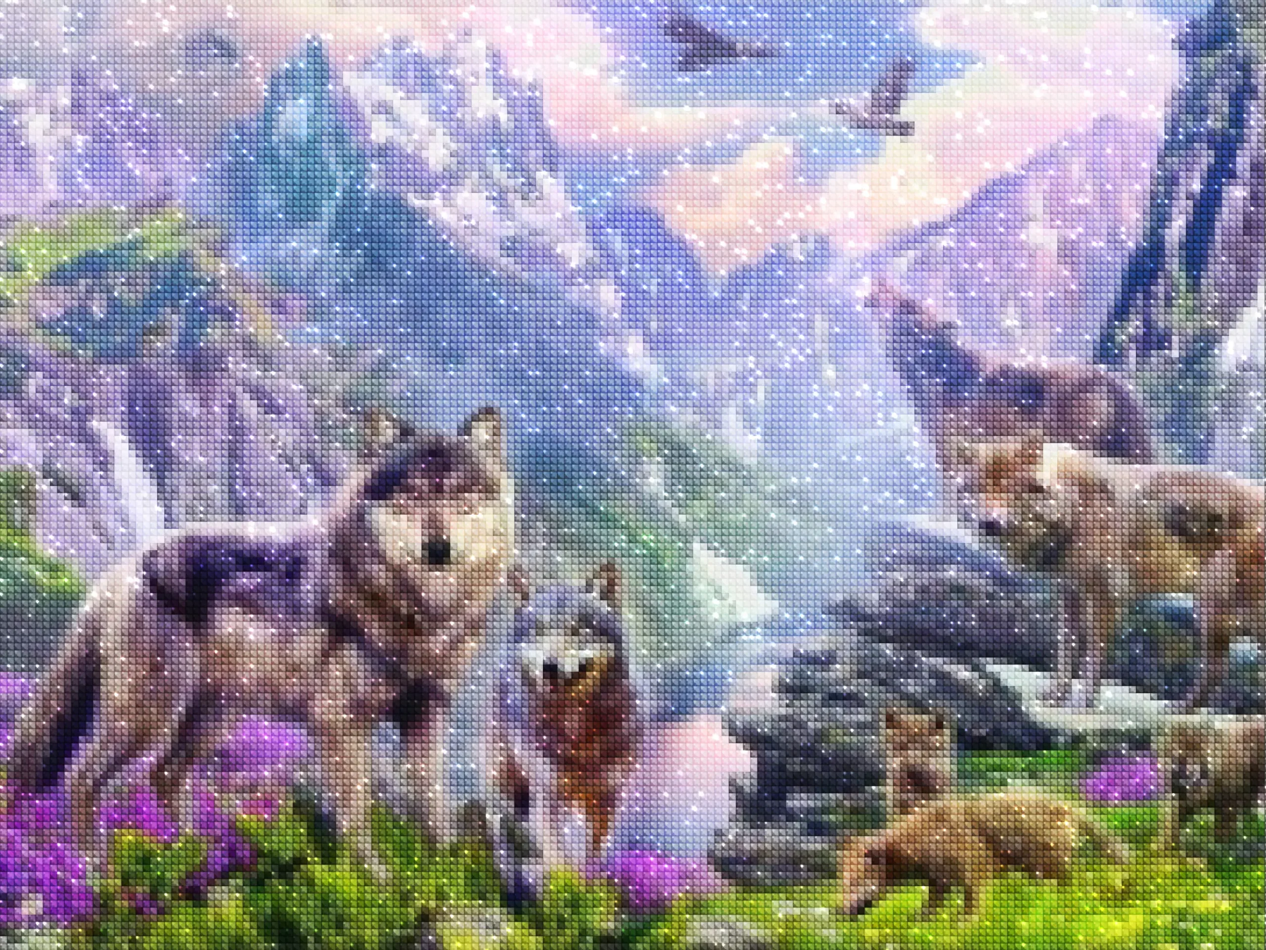 diamanti-mago-kit-pittura-diamante-Animali-Lupo-Pacchetto di lupi nelle montagne-diamonds.webp
