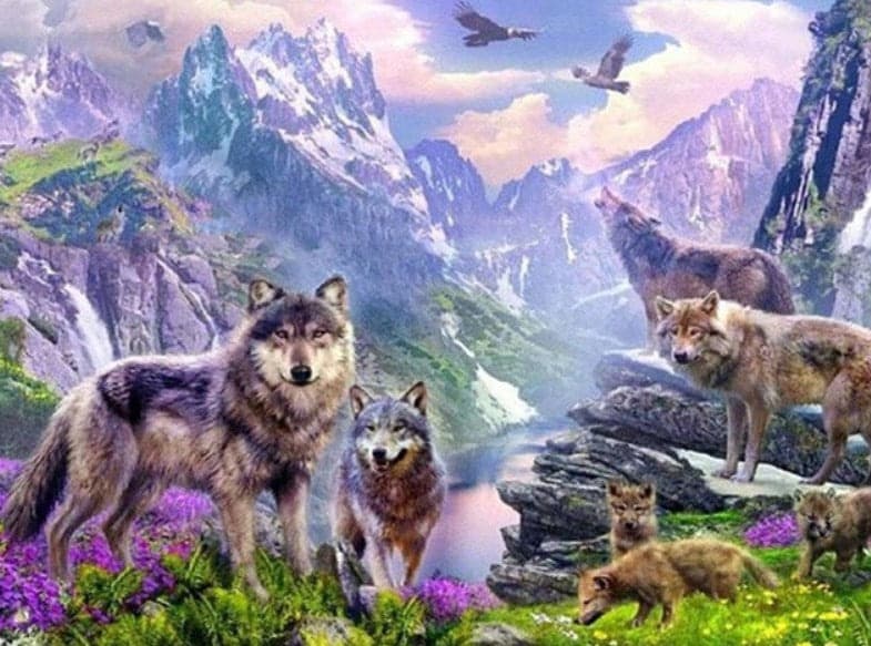 diamantes-mago-kits-de-pintura-de-diamantes-Animales-Lobo-Manada de lobos en las montañas-original.jpeg