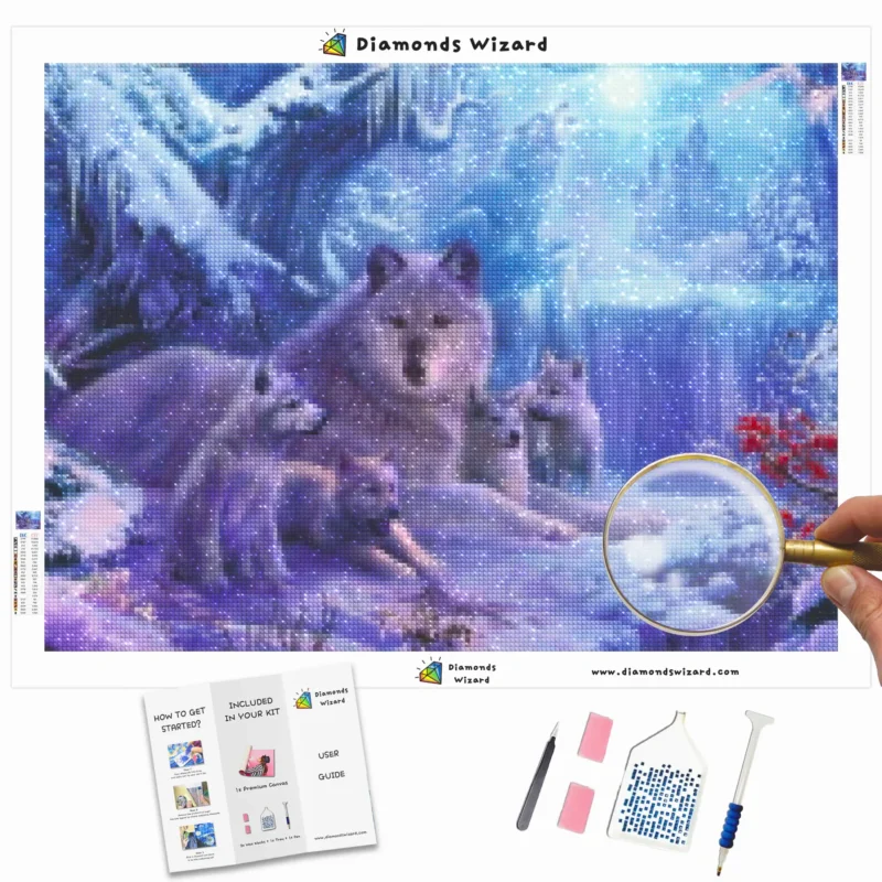 Diamonds Wizard, diamantmaleriet, dyr, ulve, ulvepakning, i sneens lærred