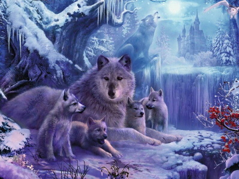 diamantes-mago-kits-de-pintura-de-diamantes-Animales-Lobo-Manada de lobos en la nieve-original.jpeg