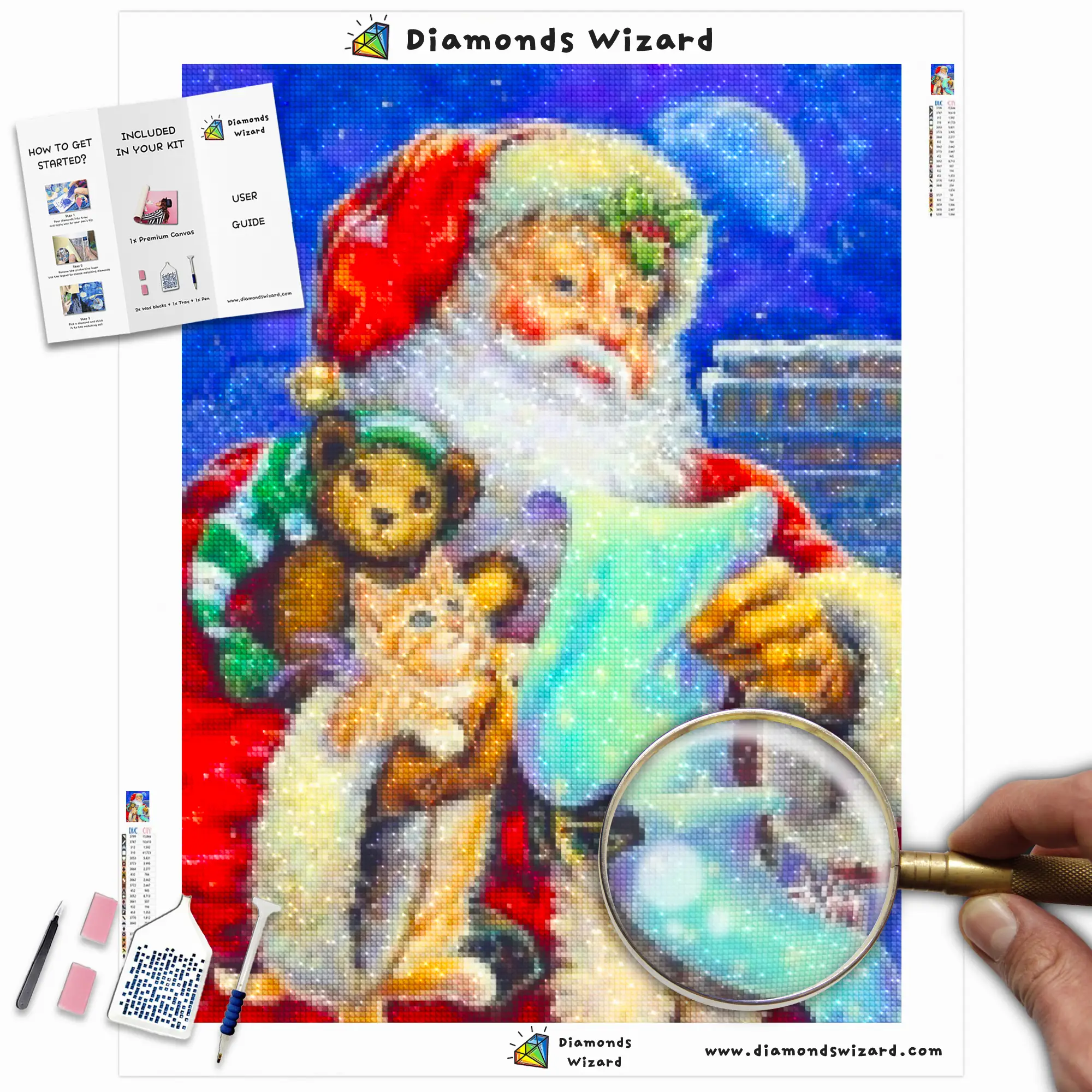 Kit Diamond Painting Noël - Père Noël 5D DIY - 30x40 Cm - Déco Murale Strass