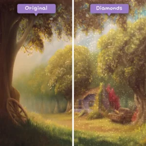 diamanter-trollkarl-diamant-målningssatser-landskap-skog-rustik-stuga-före-efter-webp