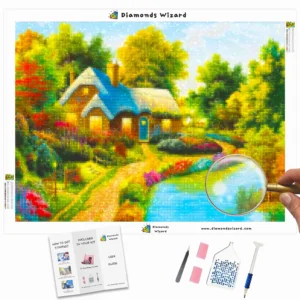 Diamonds-Wizard-Diamond-Painting-Kits-Landscape-River-rustic-Cottage-by-the-Stream-Canva-Webp