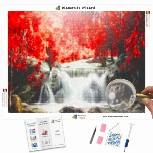 diamanter-trollkarl-diamant-målningssatser-landskap-vattenfall-röda-träd-vattenfall-canva-webp