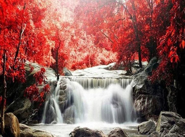 diamenty-wizard-diamond-painting-kits-Krajobraz-Waterfall-Red Trees Waterfall-original.jpeg