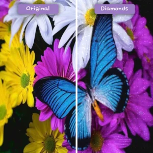 Diamonds-Wizard-Diamant-Malerei-Sets-Natur-Schmetterling-blauer-Schmetterling-auf-Gänseblümchen-vorher-nachher-webp