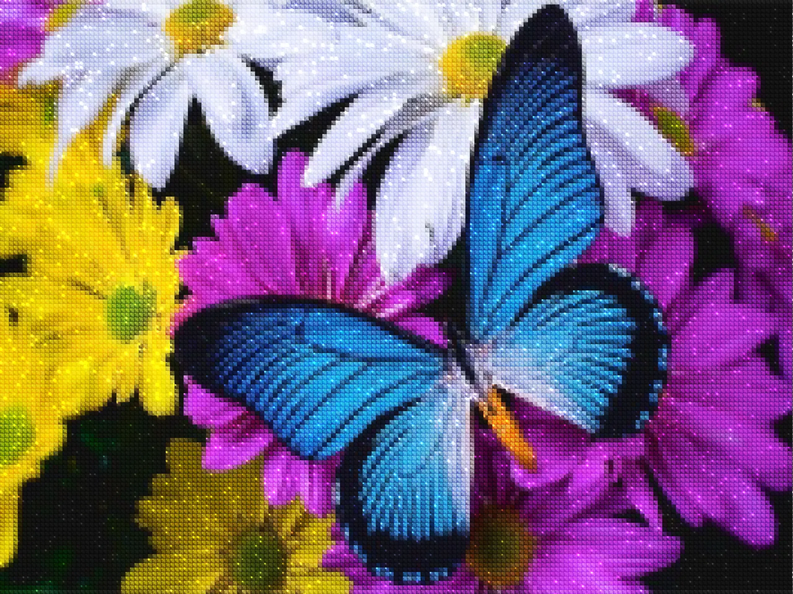 Diamonds-Wizard-Diamond-Painting-Kits-Nature-Butterfly-Blue Butterfly on Daisies-diamonds.webp