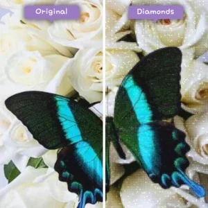 kits de pintura-de-diamante-mago-de-diamantes-naturaleza-mariposa-mariposa-en-un-ramo-de-rosas-blancas-antes-después-webp