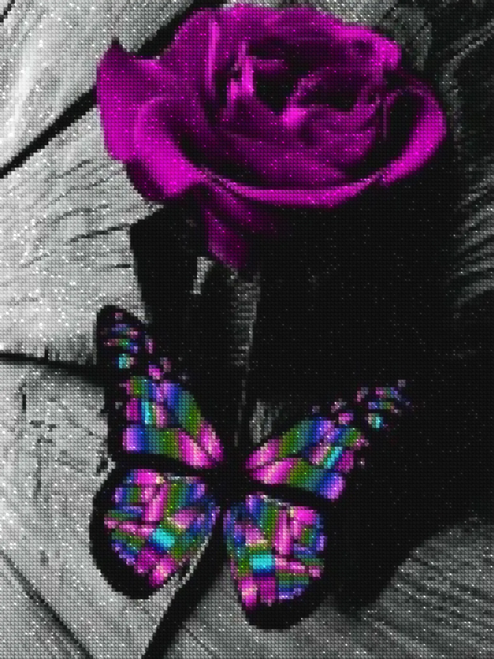 Diamonds-Wizard-Diamond-Painting-Kits-Nature-Butterfly-Purple Butterfly and Rose-Diamonds.webp