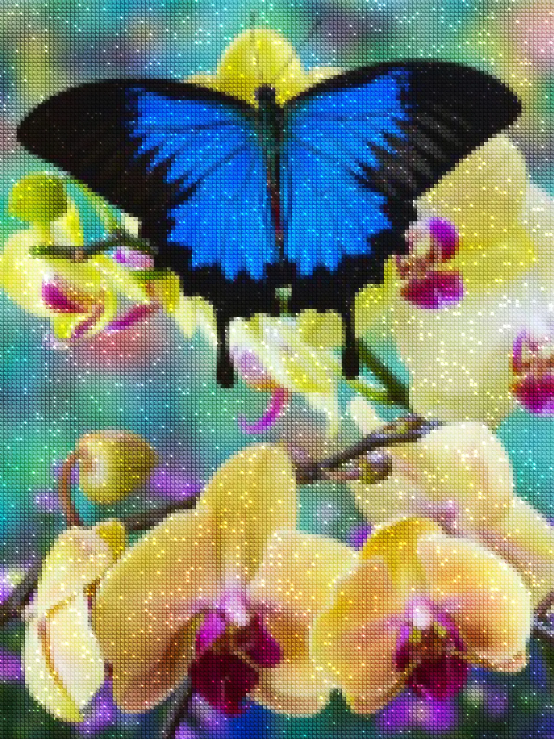 diamants-wizard-diamond-painting-kits-Nature-Papillon-Le papillon bleu sur l'orchidée-diamonds.webp