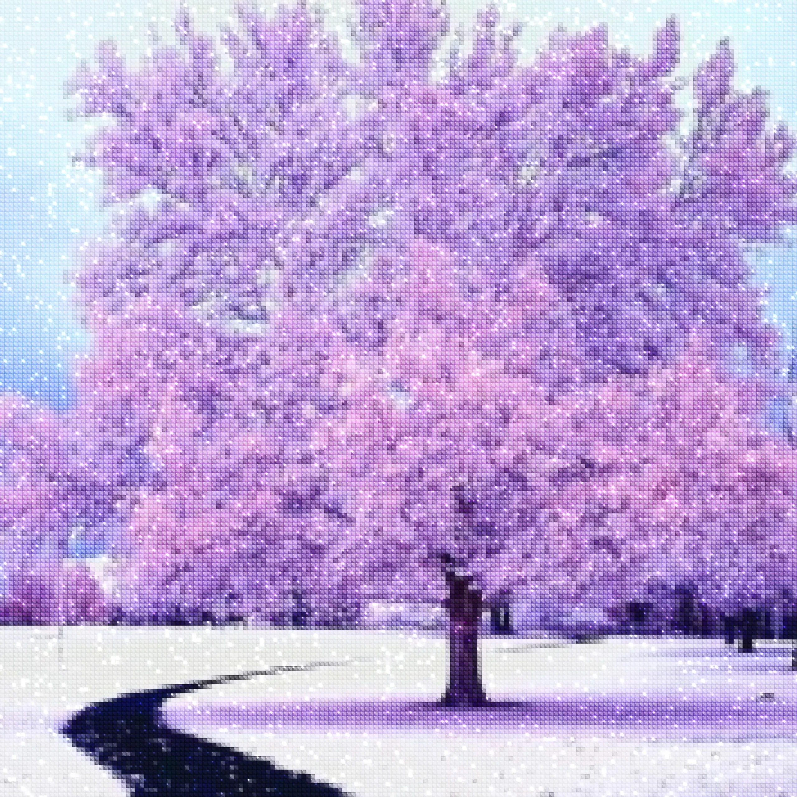 diamonds-wizard-diamond-painting-kits-Nature-Tree-Purple Tree in the Snow-diamonds.webp