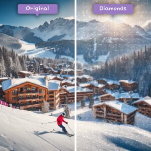 Diamonds-wizard-kits-de-peinture-diamant-paysage-neige-station de ski-alpine-avant-après-jpg