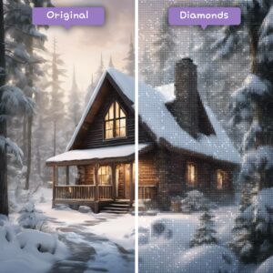Diamonds-Wizard-Diamond-Painting-Kits-Landscape-Snow-Tranquil-Timber-Cabin-Before-After-JPG