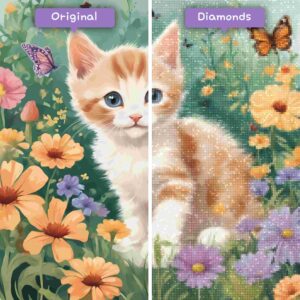 Diamonds-Wizard-Diamond-Painting-Kits-Animals-Cat-Kitten-in-a-Flower-Garden-before-after-jpg