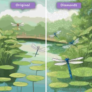 diamants-wizard-diamond-painting-kits-animaux-libellule-libellules-au-bord-de-l'étang-avant-après-jpg
