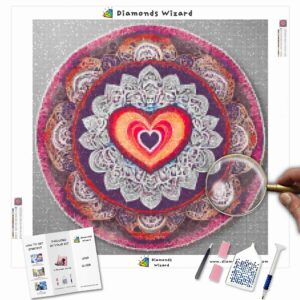 Kits de pintura con diamantes de Wizard, eventos, día de San Valentín, corazón, mandala, lienzo, jpg