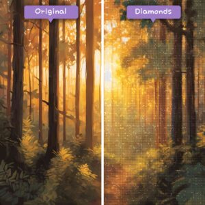 diamants-wizard-diamond-painting-kits-paysage-coucher de soleil-forêt-fiesta-avant-après-jpg