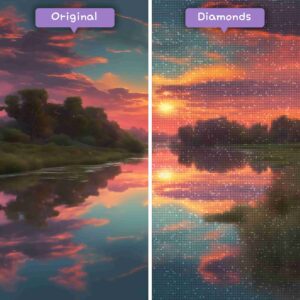 diamants-wizard-diamond-painting-kits-paysage-coucher de soleil-riverside-reflections-avant-après-jpg
