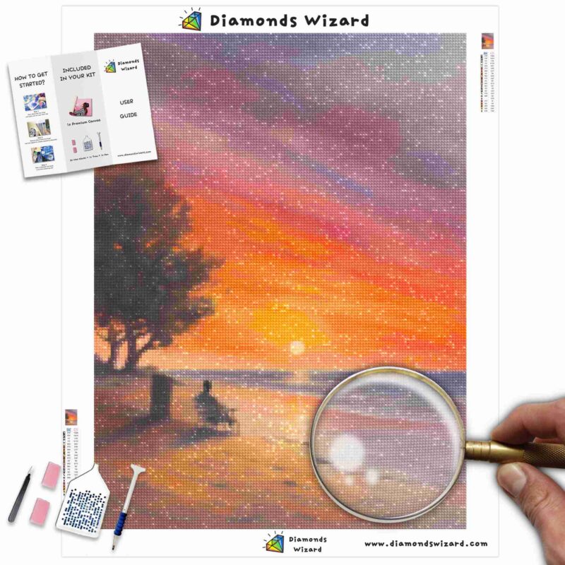 Kits de pintura de diamantes de Diamondswizard, paisajes, puestas de sol, puestas de sol, estancia en lienzo, jpg