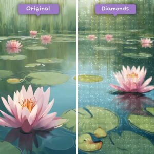 diamanter-trollkarl-diamant-målningssatser-natur-blomma-lilja-damm-serenity-before-after-jpg