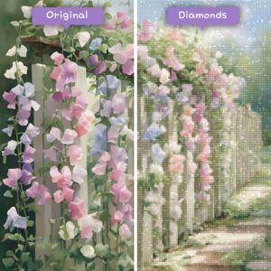 diamants-wizard-diamond-painting-kits-nature-fleur-pois-de- senteur-sérénade-avant-après-jpg