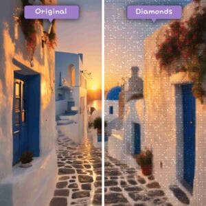 Diamonds-wizard-diamond-painting-kits-voyage-grèce-île-grecque-coucher de soleil-avant-après-jpg