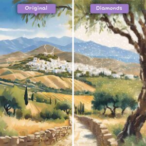 Kits de pintura con diamantes de Diamondswizard Viajes Grecia Axos Campo Antes Después JPG