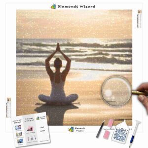 Kits de pintura con diamantes de Diamond Wizard, paisaje, playa, serenidad, orilla, yoga, meditación, lienzo, jpg