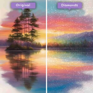 Kits de pintura con diamantes de Diamonds Wizard: paisaje, lago, serenidad, espectro, lago, antes y después, jpg