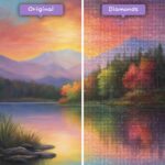 Kits de pintura con diamantes de Diamonds Wizard: paisaje, lago, espectro, serenidad, lago, puesta de sol, reflejo, antes y después, jpg