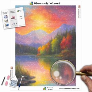 Kits de pintura con diamantes de Diamond Wizard, paisaje, lago, espectro, serenidad, lago, puesta de sol, reflejo, lienzo, jpg