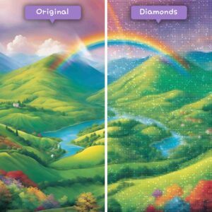 Kits de pintura con diamantes de Diamonds Wizard: paisaje con arcoíris, tonos arcoíris, paisaje antes y después, jpg