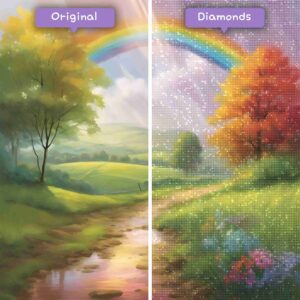 Kits de pintura con diamantes de Diamonds Wizard: paisaje, arcoíris, ensoñación, campo, brillo, antes y después, jpg