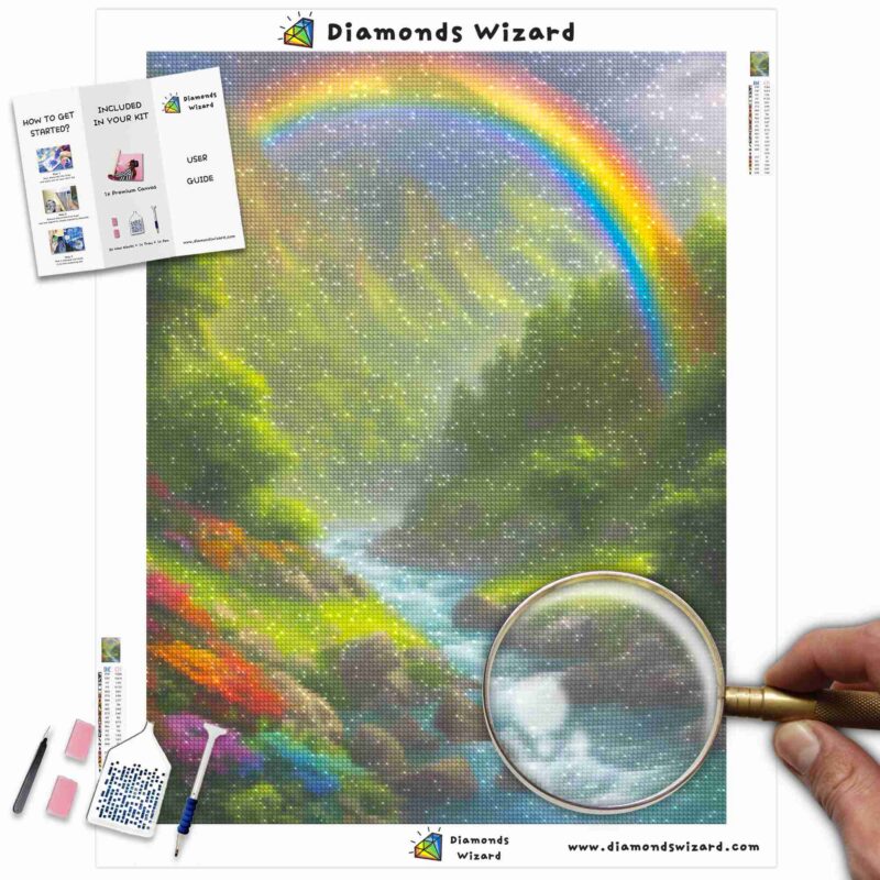 DiamantzaubererDiamantmalerei-KitsLandschaftRegenbogenRegenbogenflussStrahlungCanvajpg