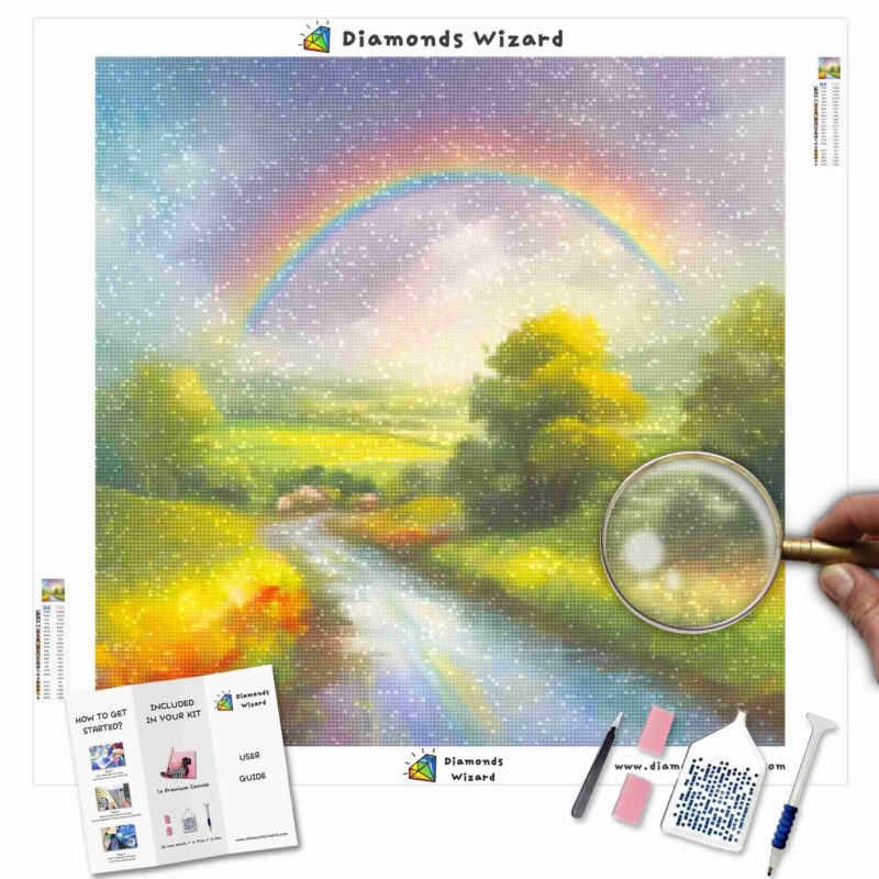 Diamondswizardkits de peinture au diamantpaysagearc-en-cielarc-en-cielsérénitécampagneradiationcanvajpg