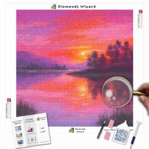 Kits de pintura con diamantes de Diamond Wizard, paisaje, puesta de sol, anochecer, armonía, reflejos, lienzo, jpg