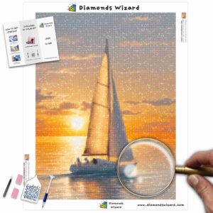 Kits de pintura con diamantes de Diamond Wizard, paisaje, puesta de sol, puesta de sol dorada, viaje, lienzo, jpg