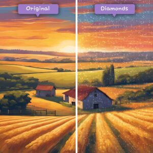 Kits de pintura con diamantes de Diamonds Wizard: paisaje, puesta de sol, horizonte rústico, resplandor, antes y después, jpg