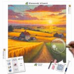 Kits de pintura con diamantes de Diamond Wizard, paisaje, puesta de sol, puesta de sol rústica, brillo, lienzo, jpg