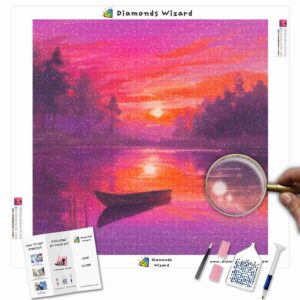 Kits de pintura con diamantes de Diamond Wizard, paisaje, puesta de sol, reflejos serenos del atardecer, lienzo jpg