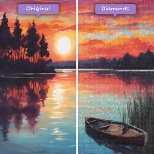 Kits de pintura con diamantes de Diamonds Wizard: paisaje, puesta de sol, sol, serenidad, reflejos, antes y después, jpg