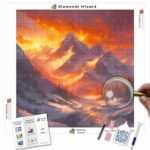 Kits de pintura con diamantes de Diamonds Wizard: paisaje, puesta de sol, puesta de sol majestuosa sobre picos helados, lienzo, jpg