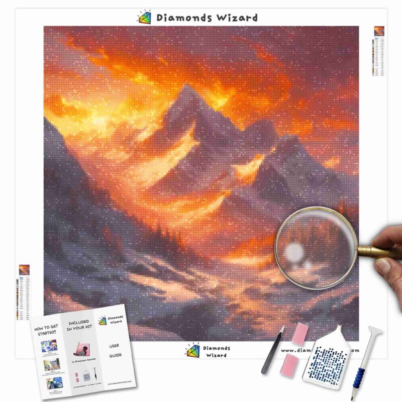 Diamondswizarddiamondpaintingkitskrajobrazzachód słońcazachód słońcamajestyoverfrostedpeakscanvajpg