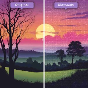 Diamanten-Zauberer-Diamant-Malsets-Landschaft-Sonnenuntergang-Sonnenuntergang-Gelassenheit-Silhouetten-Vorher-Nachher-JPG