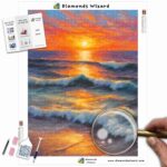 Kits de pintura con diamantes de Diamond Wizard: paisaje, puesta de sol, puesta de sol, esplendor, reflejos, lienzo, jpg